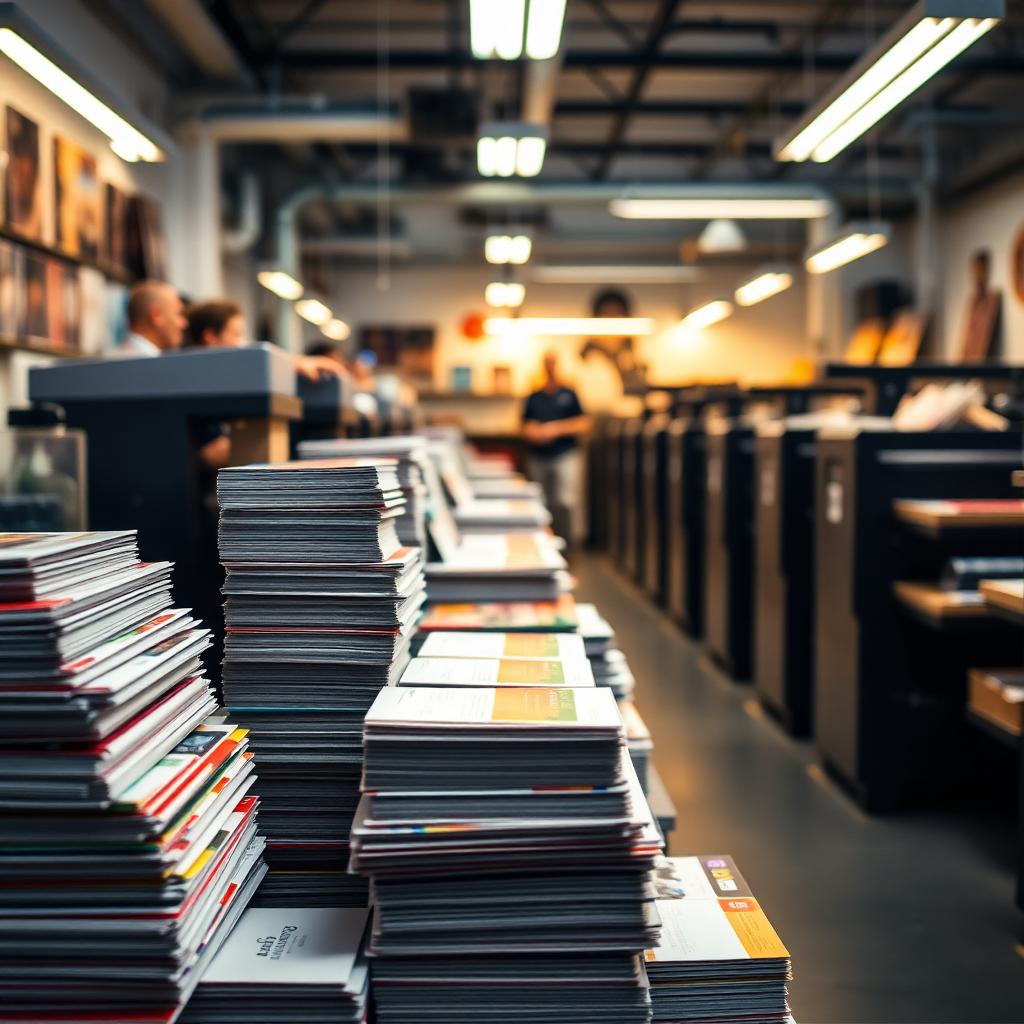 Riverside Printing press floor with stacks of finished print work